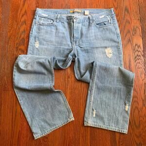 Old Navy's Boy-Cut Denim Jeans Women 16S Light Wash Blue Distressed 100% Cotton